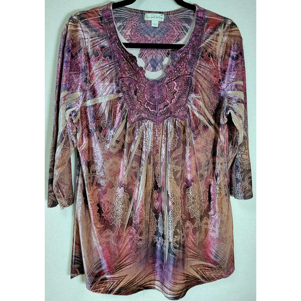 live and let live Multicolor Tunic Top Graphic Print Knit 3/4 Sleeve Size M